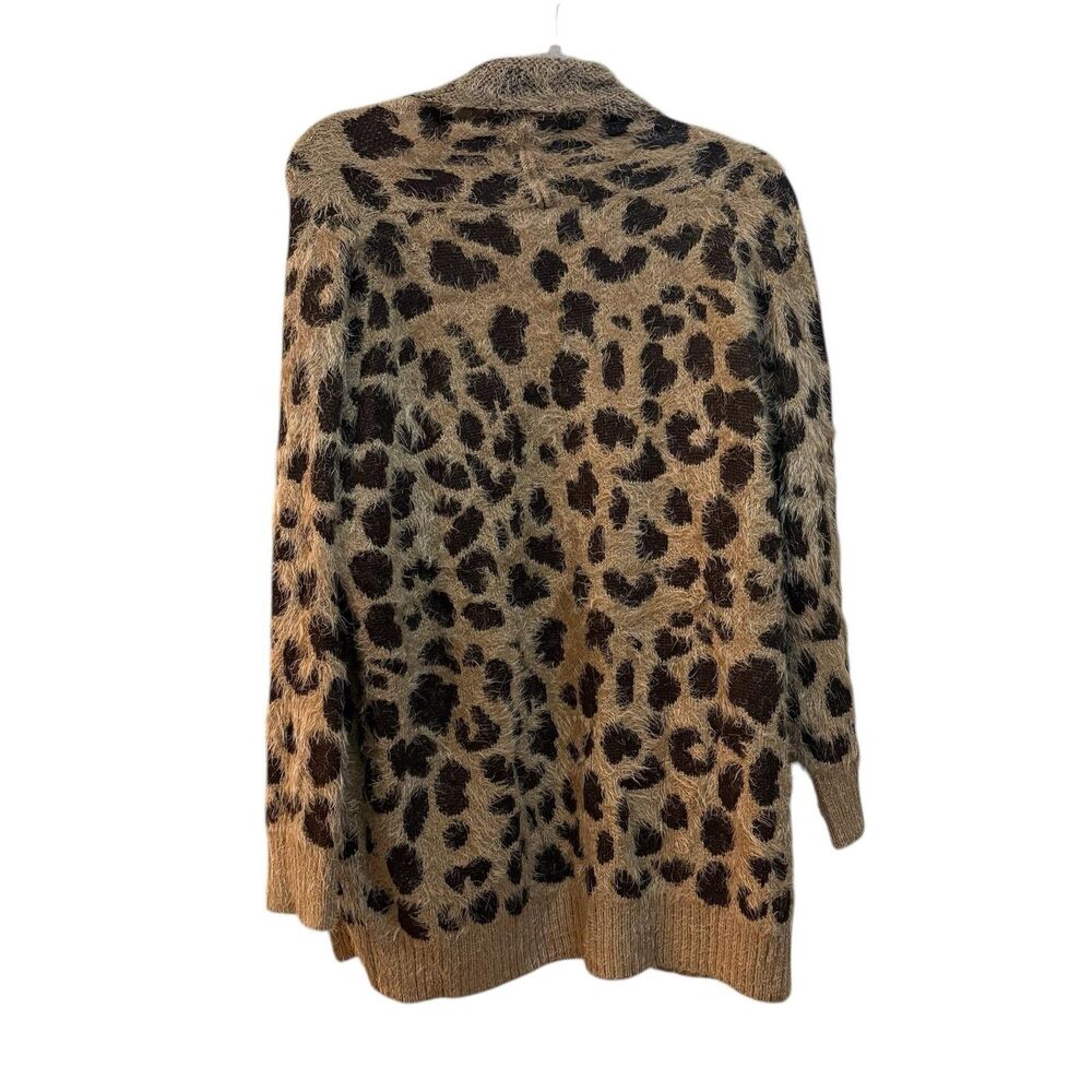 Oliver Cardigan Sweater Womens Large Brown Leopard Print Open Front Fuzzy - Picture 3 of 5